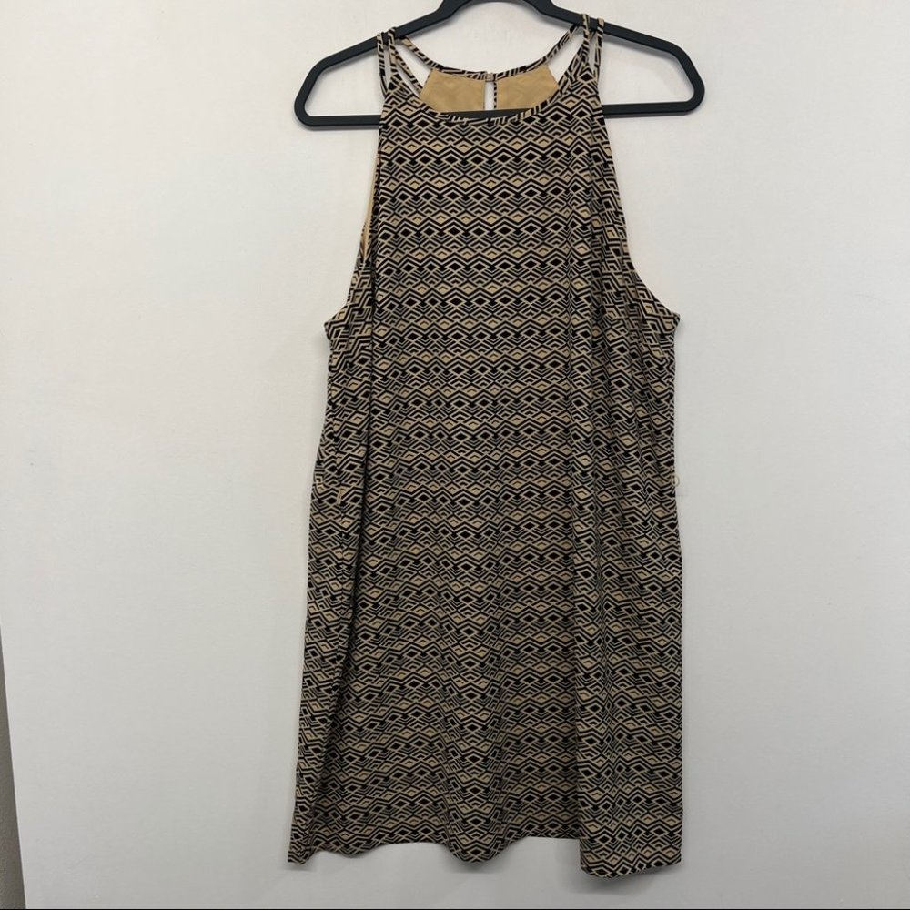 Banana Republic Geometric Black and Tan Midi Dress